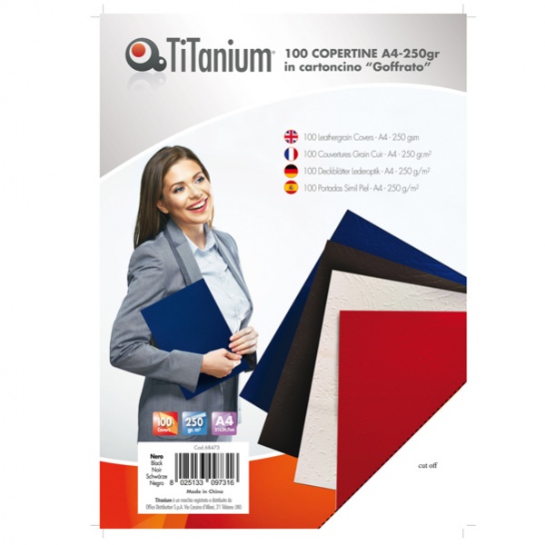 100 copertine A4 cartoncino goffrato 250g nero titanium - Z04810