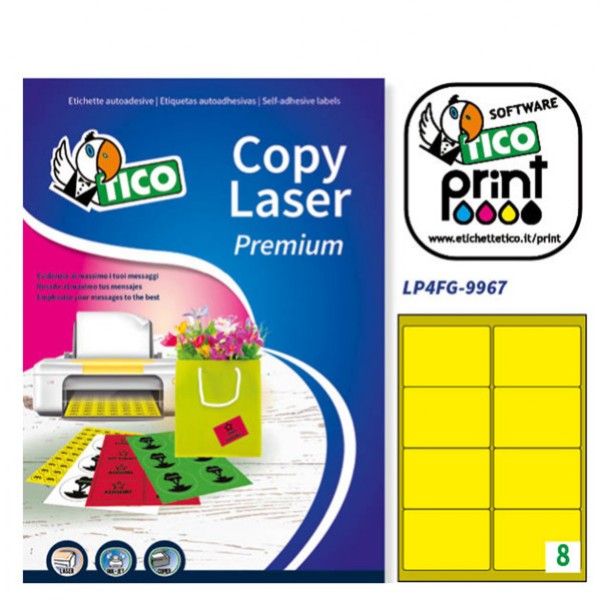 Etichetta adesiva giallo fluo 70fg A4 99,1x67,7mm (8et/fg) tico - Z04898