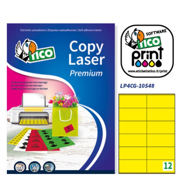 Etichetta adesiva lp4c giallo opaco 70fg A4 105x48mm (12et/fg) tico - Z04903