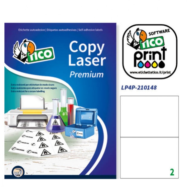 Poliestere adesivo lp4p bianco 70fg A4 210x148mm (2et/fg) laser tico - Z04935