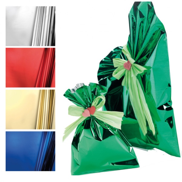 50 buste regalo in ppl metal lucido 25x40cm oro senza patella adesiva - Z05183