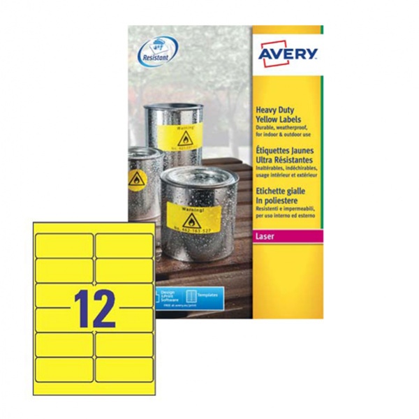 Poliestere adesivo l6107 giallo fluo 20fg A4 99,1x42,3mm (12et/fg) laser avery - Z05570