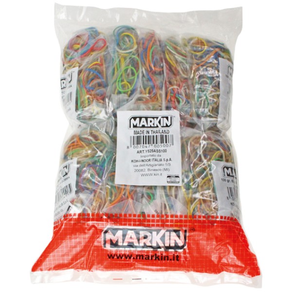 10 sacchetti da 100g di elastico gomma misure e colori assort. markin - Z05597