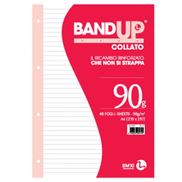 Blocco collato forati rinforzati bandup A4 90gr 40fg 1rigo bm - Z05641