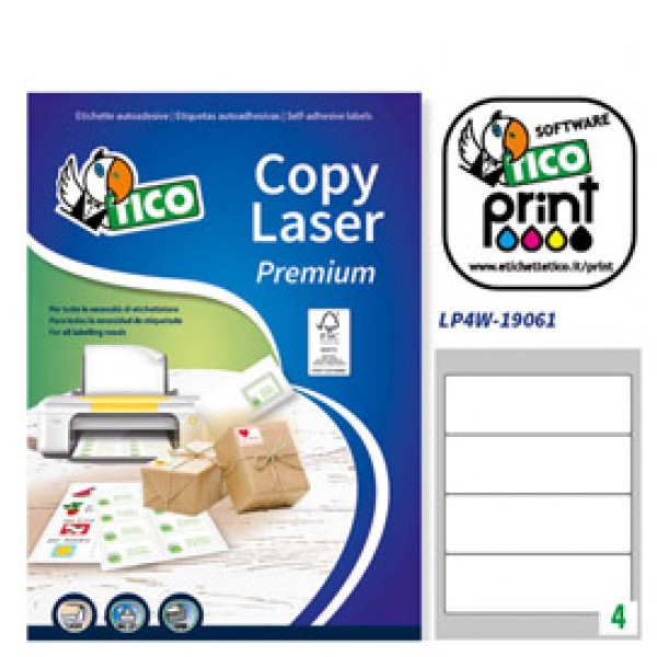Etichetta adesiva LP4W bianca 100fg A4 190x61mm (4et/fg) Laser Tico - Z05898
