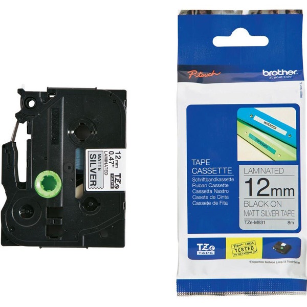 Nastro Brother TZEM931 nero-argento opaco - Z06163