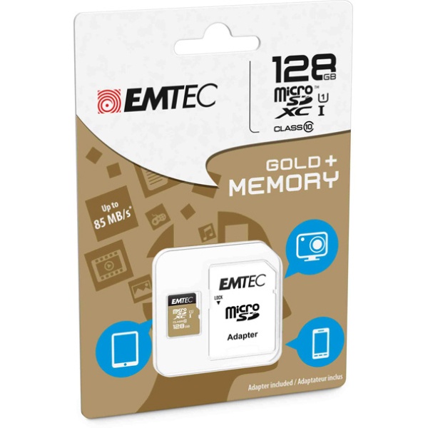 Micro sdxc emtec 128gb class 10 gold + con adattatore - Z06349