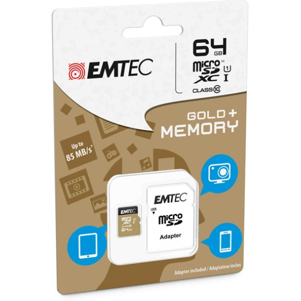 Micro sdxc emtec 64gb class 10 gold + con adattatore - Z06350