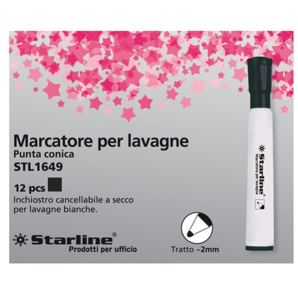 Marcatore per lavagne nero p.tonda 2mm starline - Z09061