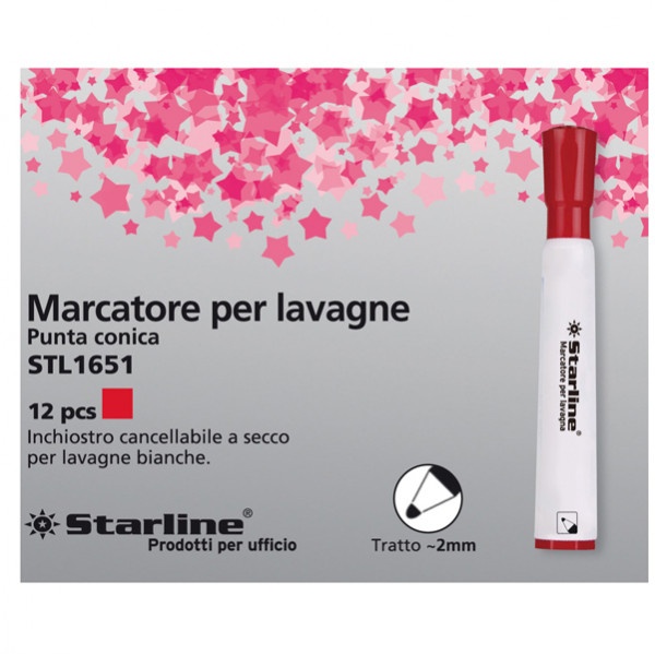 Marcatore per lavagne rosso p.tonda 2mm starline - Z09063