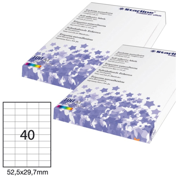 Etichetta adesiva bianca 100fg A4 52,5x29,7mm (40et/fg) starline - Z09084