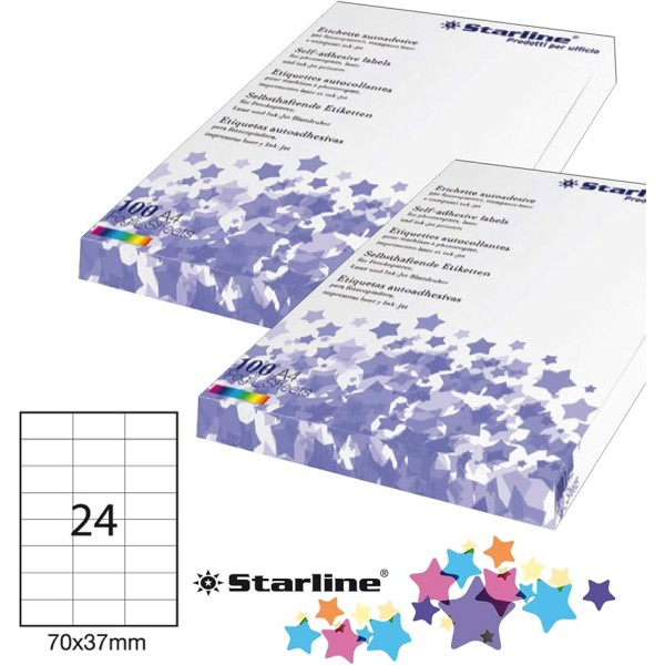 Etichetta adesiva bianca 100fg A4 70x37mm (24et/fg) starline - Z09086