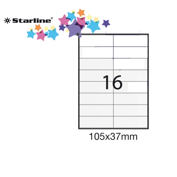 Etichetta adesiva bianca 100fg A4 105x37mm (16et/fg) starline - Z09090
