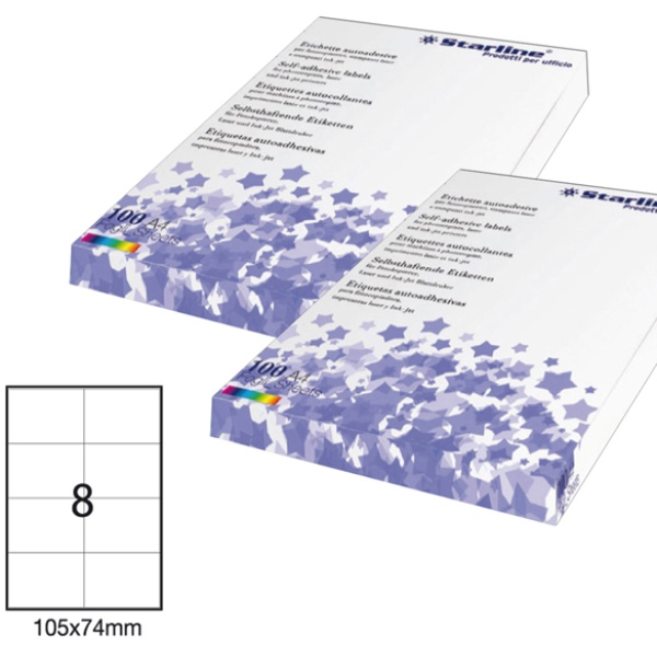 Etichetta adesiva bianca 100fg A4 105x74mm (8et/fg) starline - Z09094