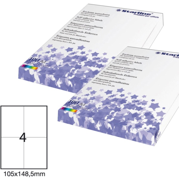 Etichetta adesiva bianca 100fg A4 105x148,5mm (4et/fg) starline - Z09097