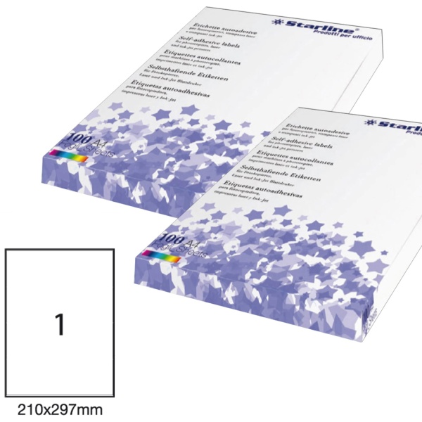 Etichetta adesiva bianca 100fg A4 210x297mm (1et/fg) starline - Z09100