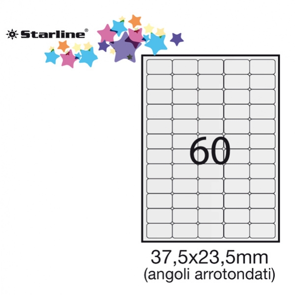 Etichetta adesiva bianca 100fg A4 37,5x23,5mm (60et/fg) angoli tondi starline - Z09104