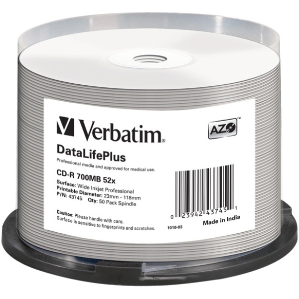 Scatola 50 cd-r bulk datalifeplus spind. 1x-52x 700mb stamp.wide inkjet photo - Z09408