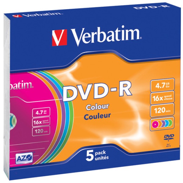 Scatola 5 dvd-r slim case 16x 4.7gb 120min. serigrafato colorato - Z09417