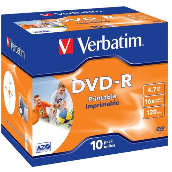 Scatola 10 dvd-r j.case 16x 4.7gb 120min. wide photo stamp ink-jet - Z09418