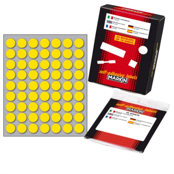 Etichetta adesiva giallo tonda ø14mm (10fogli x 63etichette) markin - Z09664