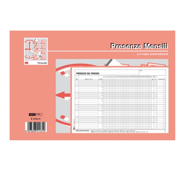 Blocco presenze 50/50 fogli autoric. 15x23 e5143c - Z09855