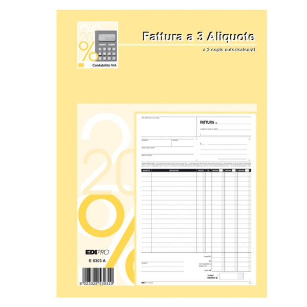 Blocco fatture 3 aliquote iva 2copie 50fogli autoric. 29,7x21 e5303a - Z09856