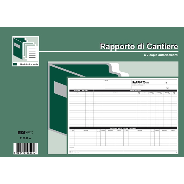 Blocco rapporto di cantiere 50/50 fogli autoric. 21x30 e5859a - Z09873