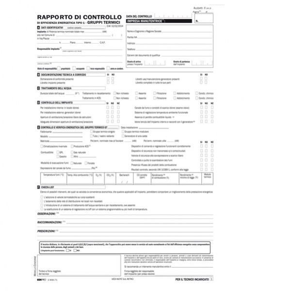 25 rapporti di controllo efficienza energ.t1 gruppi term.31x21cm snap3c. e9091t1 - Z10334