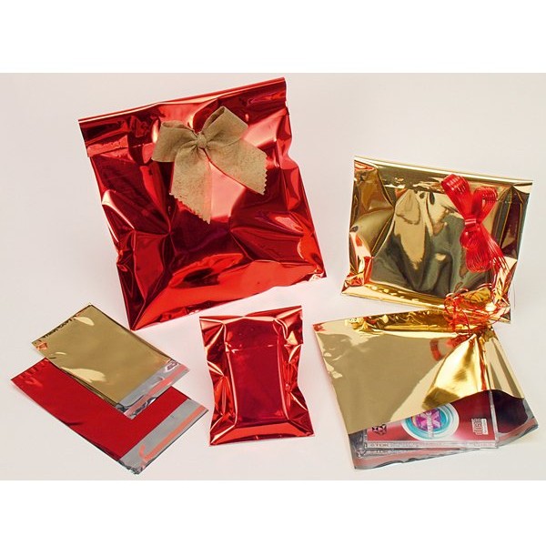 25 buste regalo in ppl metal lucido 40x60cm oro senza patella adesiva - Z10343