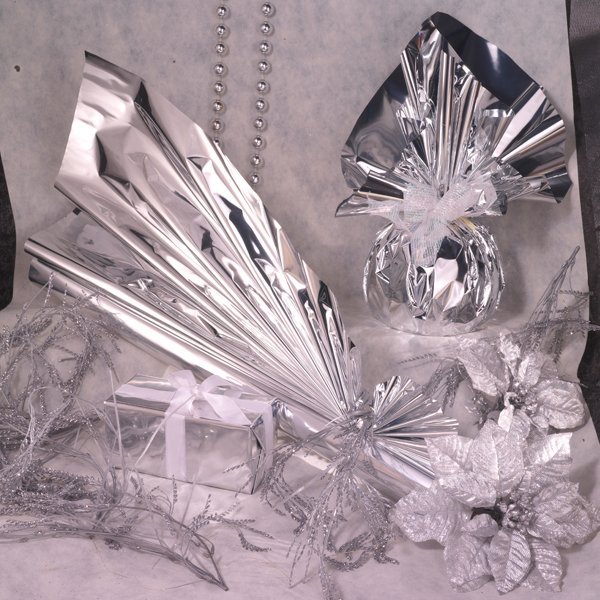 25 buste regalo in ppl metal lucido 40x60cm argento senza patella adesiva - Z10344