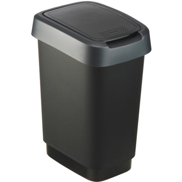 Pattumiera 25lt in ppl nero/grigio coperchio basculante rotho - Z10697