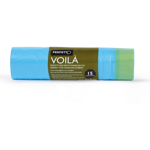 15 sacchi rifiuti 50x60cm-30lt 15µ azzurro c/maniglie voila' - Z10800