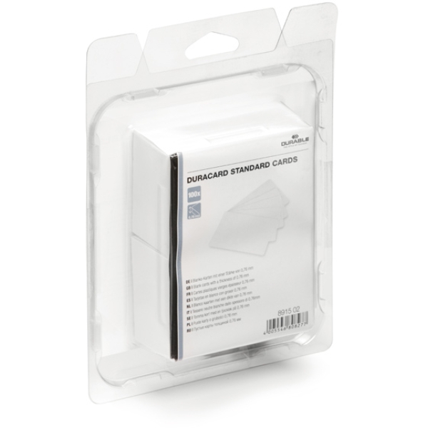 100 tessere bianche 0,76mm x duracard id300 durable - Z10846