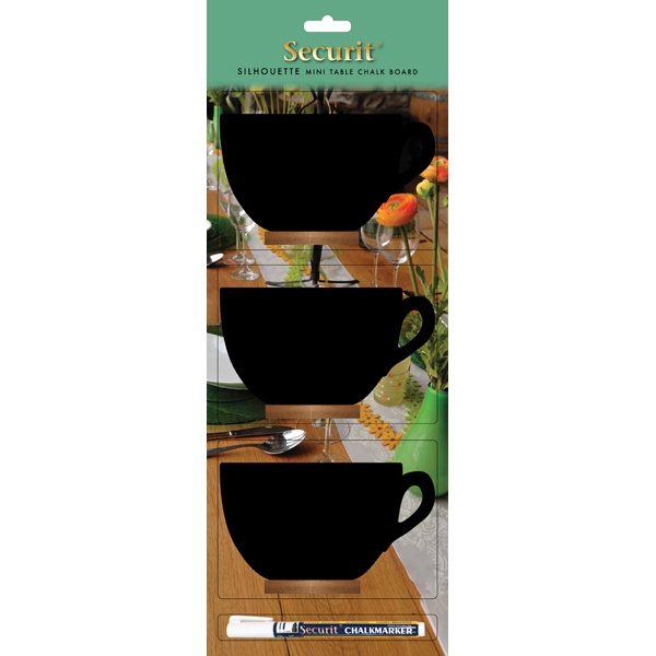 Set 3 mini lavagne segnaposto silhouette 'tazza' securit - Z10863