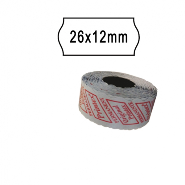 Pack 10 rotoli 1000 etich. 26x12mm onda bianco remov. printex - Z10974