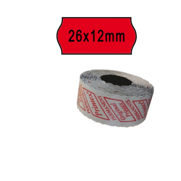 Pack 10 rotoli 1000 etich. 26x12mm onda rosso perm. printex - Z10977