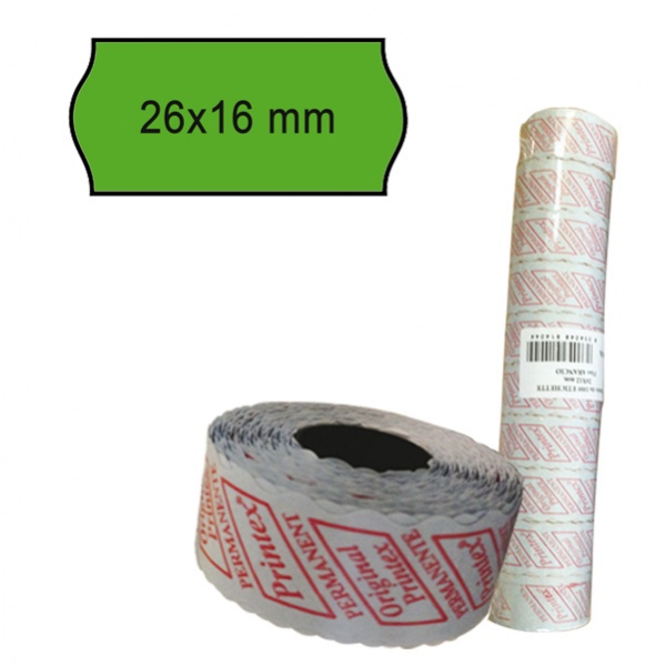 Pack 10 rotoli 1000 etich. 26x16mm onda verde perm. printex - Z10986