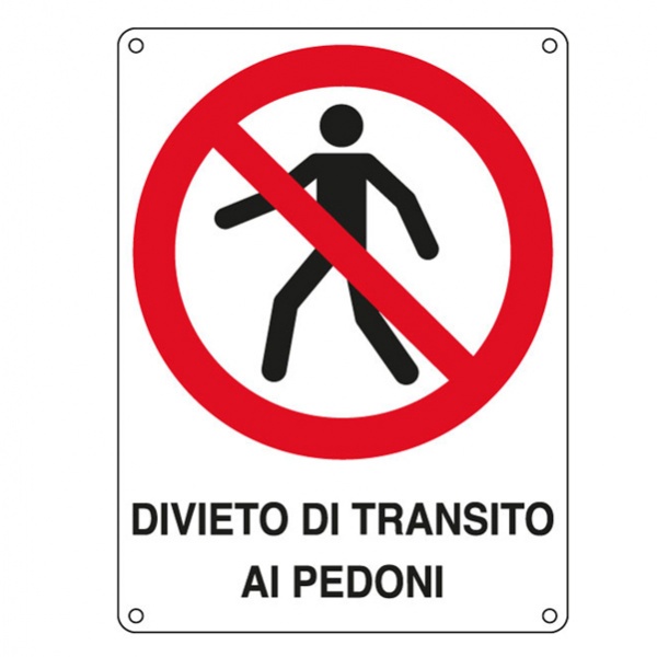 Cartello alluminio 27x37cm 'divieto di transito ai pedoni' - Z11326