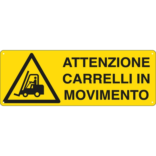 Cartello alluminio 35x12,5cm 'attenzione carrelli in movimento' - Z11333