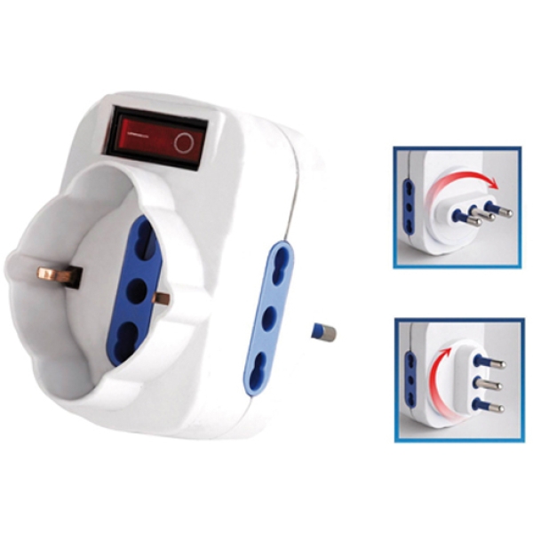 Adattatore rotante 2 prese bipasso 2p+t 10/16 a+ 1presa schuko melchioni - Z11720
