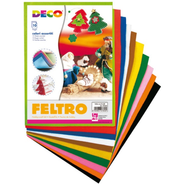 Feltro colorato conf. da 10 fogli in colori assortiti cwr - Z11984