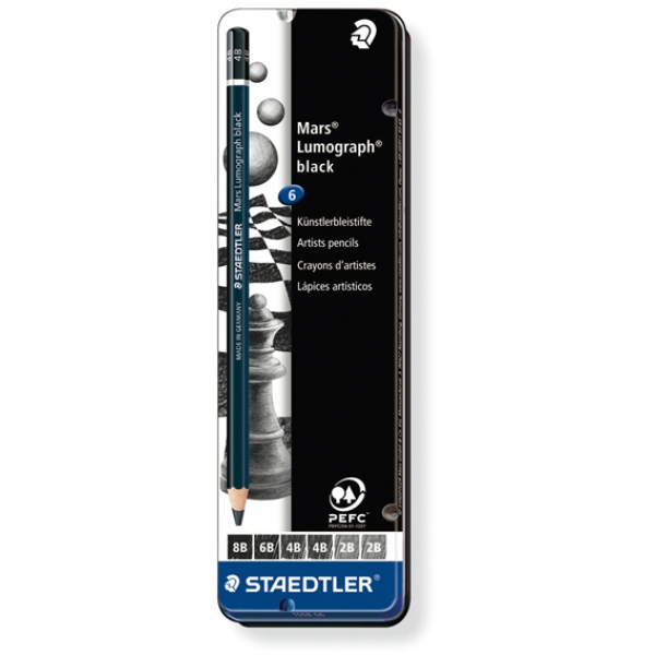 Astuccio metallo 6 matite mars® lumograph®black 4gradazioni staedtler - Z12058