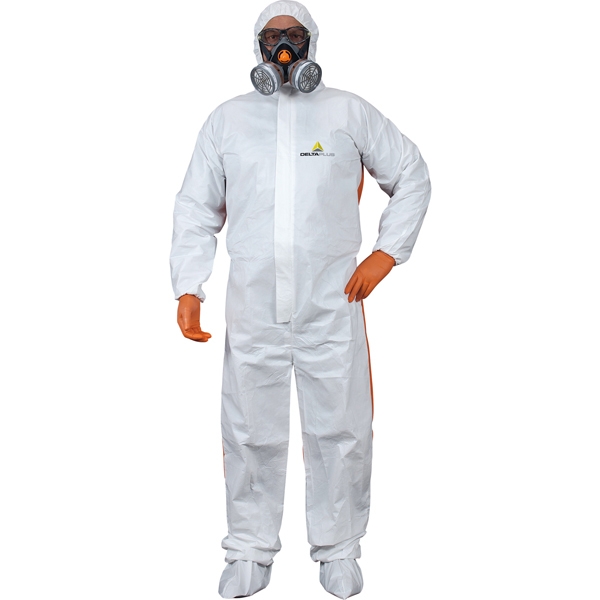 Tuta protez.da rischio chimico dt125 tg. xl bianco-arancio monouso - Z12070