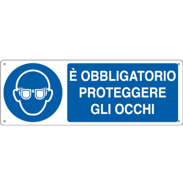 Cartello alluminio 35x12,5cm 'e' obligatorio proteggere gli occhi" - Z12164