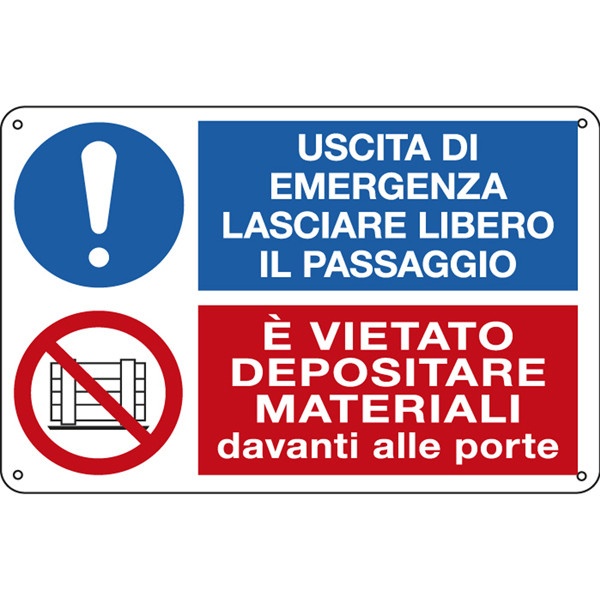 Cartello alluminio 30x20cm 'uscita di emergenza.../vietato depositare...' - Z12183