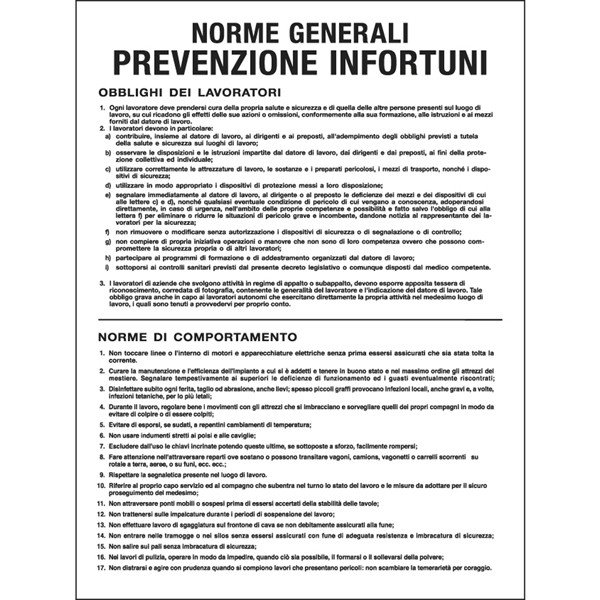 Cartello polionda 50x67cm 'norme generali prevenzione infortuni' - Z12186