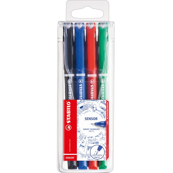 Astuccio 4 fineliner stabilo sensor punta 0.3mm colori assortiti - Z12316