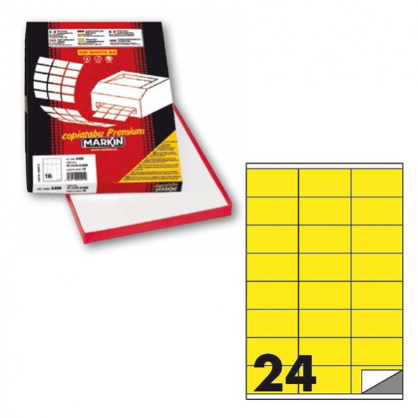 Etichetta adesiva c/500 giallo fluo 100fg A4 70x36mm (24et/fg) markin - Z12355