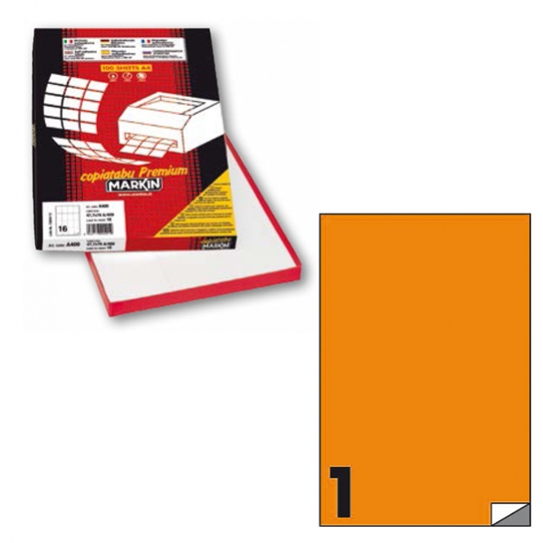 Etichetta adesiva c/503 arancio fluo 100fg A4 210x297mm (1et/fg) markin - Z12360